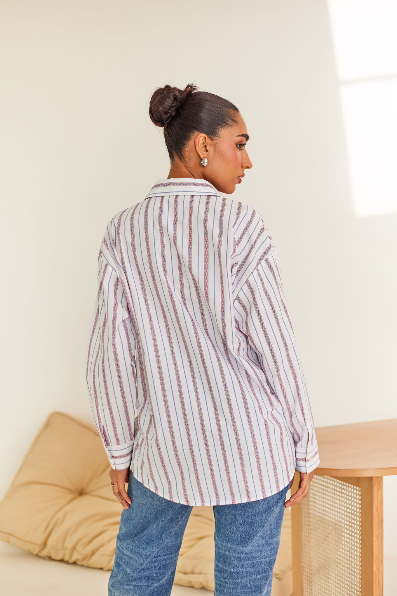 Pin Striped Shirt With Side Ruching Detail