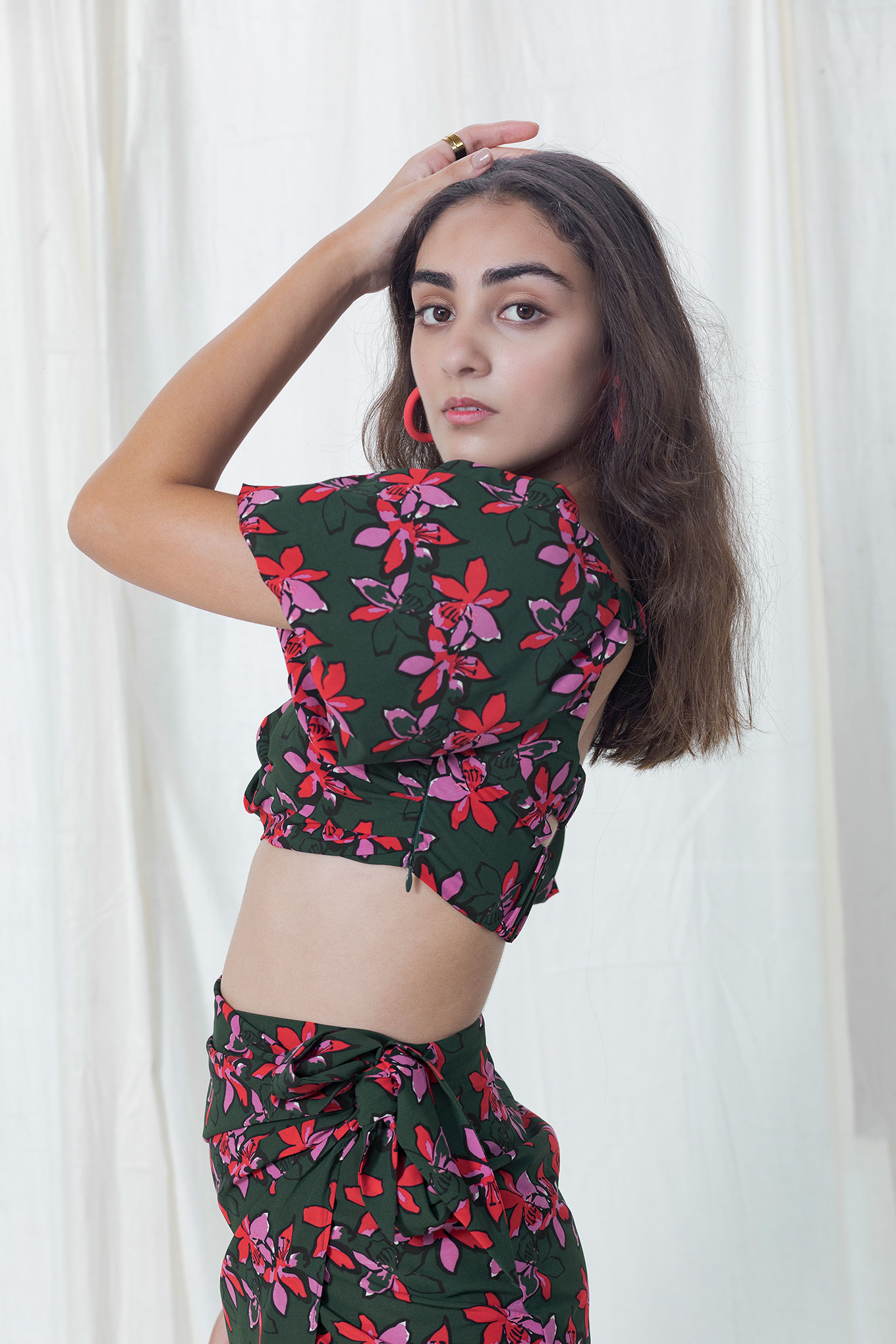 Green Floral Top with Puffy Sleeves Rfd