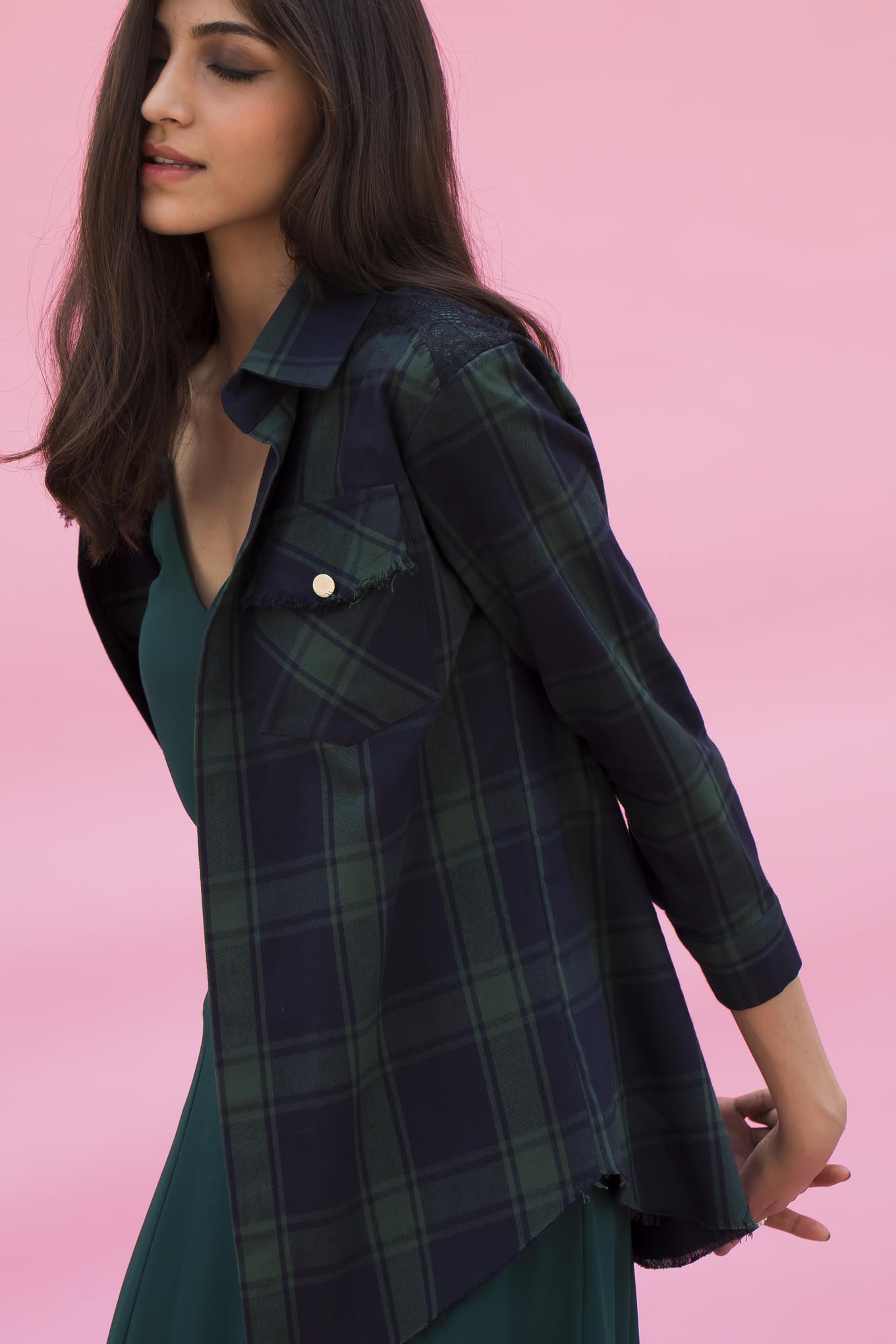 PLAID JACKET IN GREEN AND BLUE