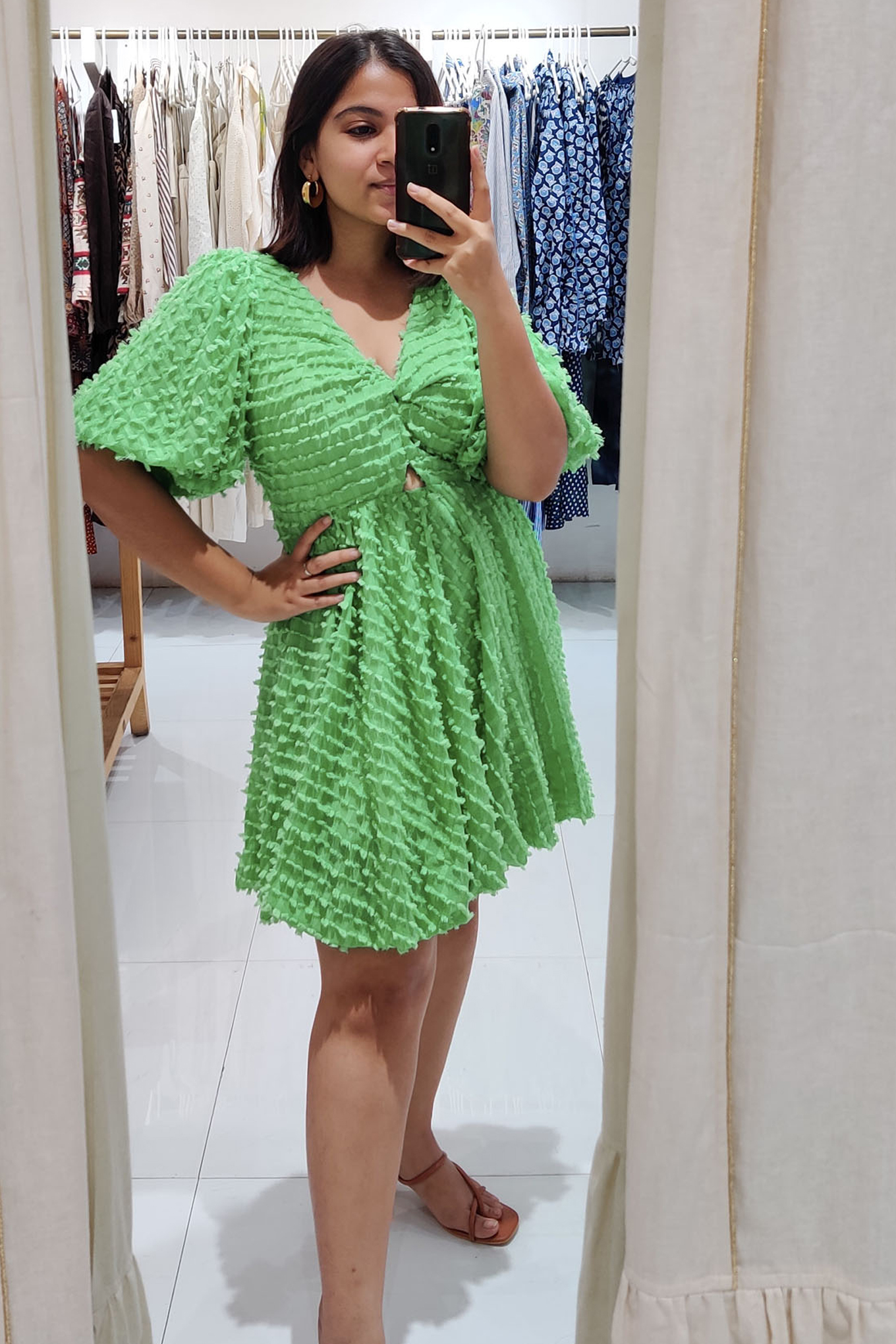 Green Short Textured Dress