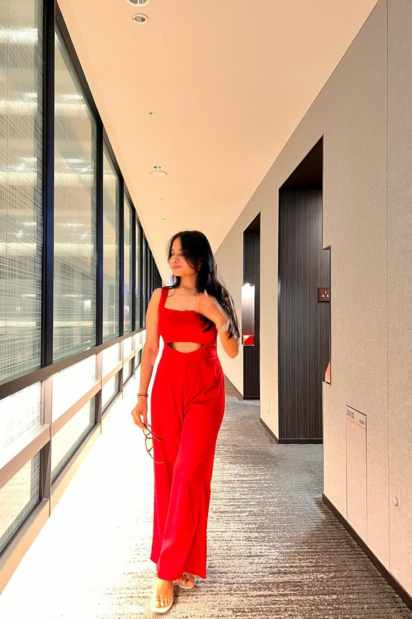 Red Jumpsuit with Cut-out 