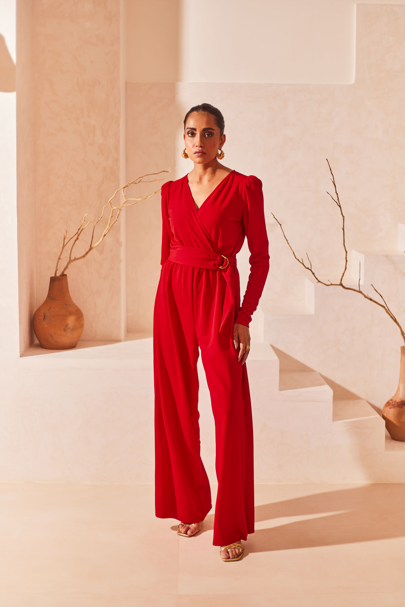Red Full sleeves Jumpsuit