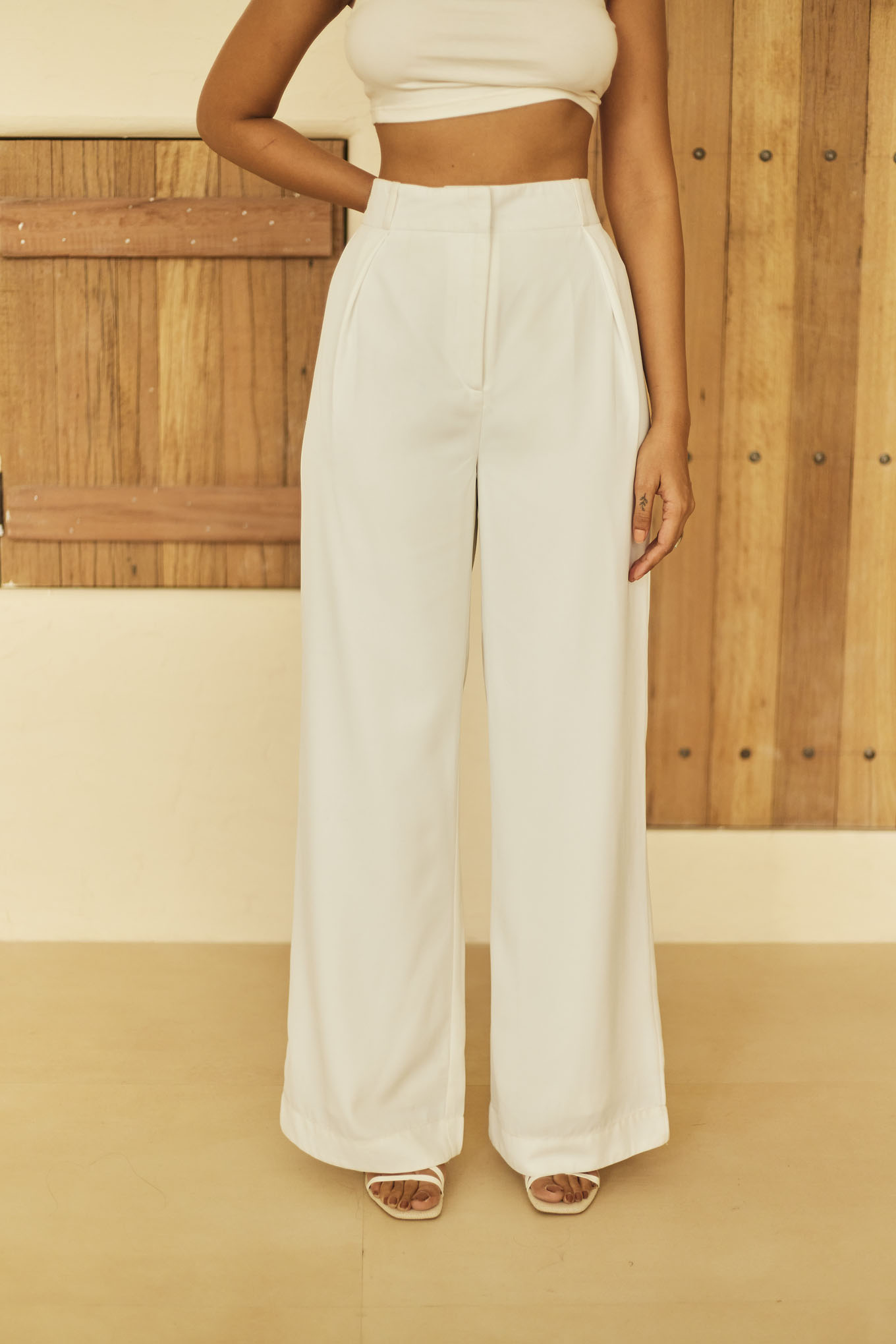 White Front Knot Top and White Pant Set 