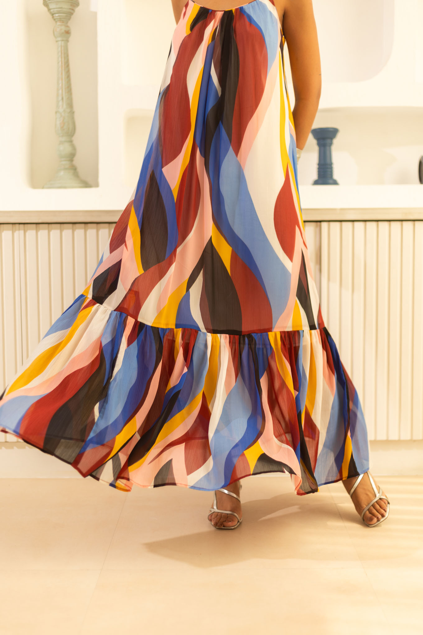 Abstract Print A-Line Maxi Dress 