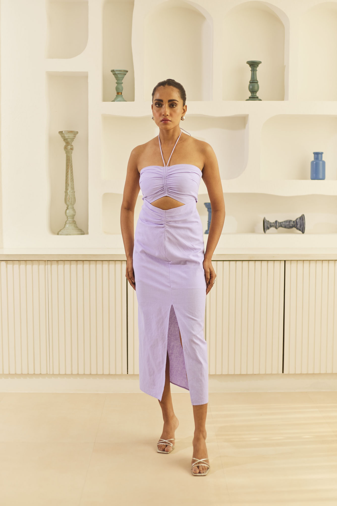 Lilac Halter Dress with Cut-Out detail