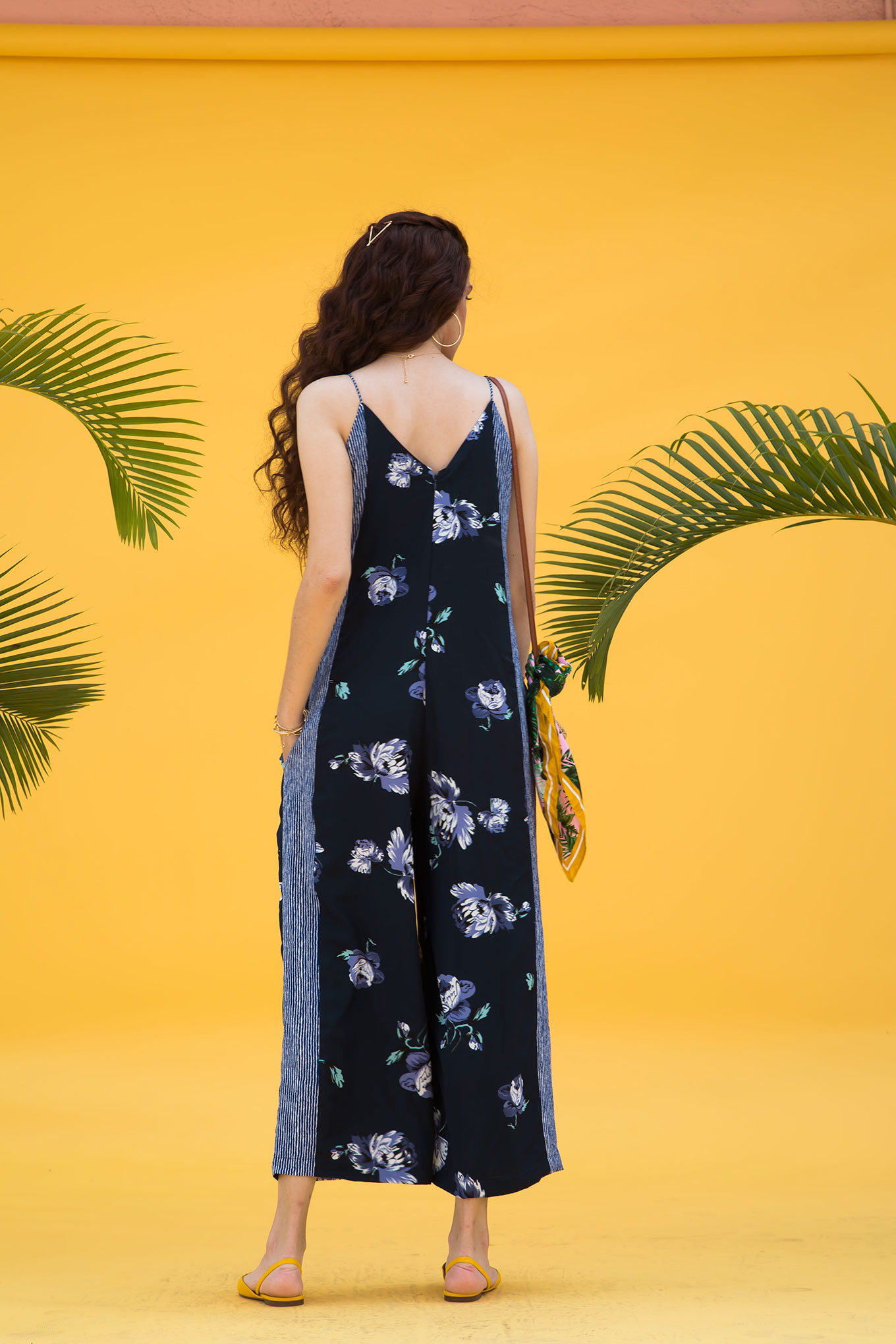 Blue Floral Print Jumpsuit With Side Tape Rfd