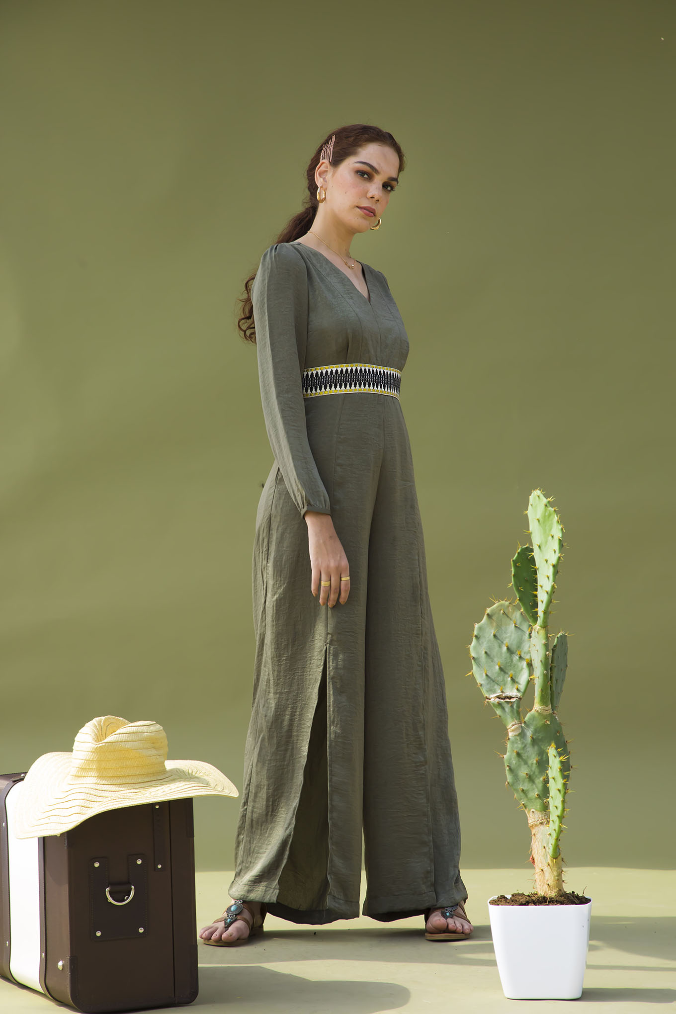 GREEN BOHEMIAN JUMPSUIT WITH TAPE RFD