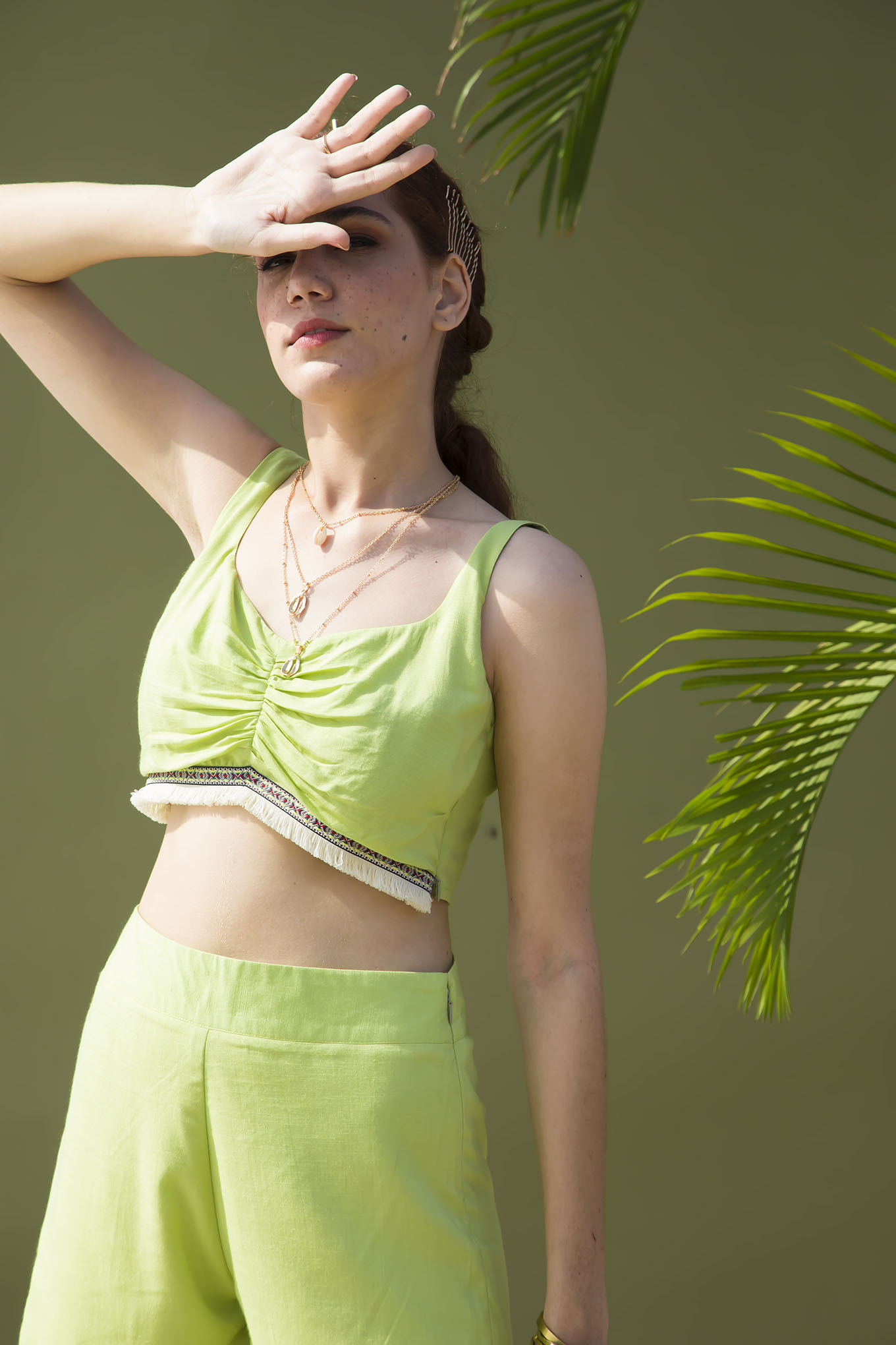LEMON GREEN CROP TOP WITH LACE RFD