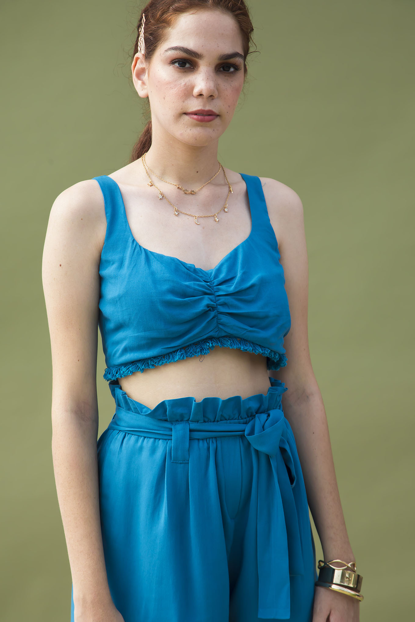 BLUE CROP TOP WITH LACE RFD